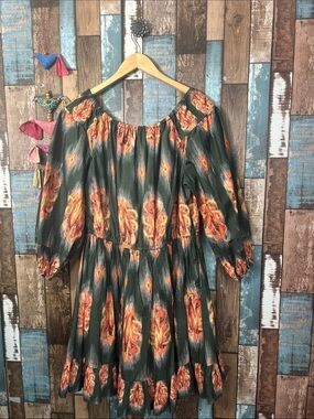 A loves A cotton Boho Green Floral Off-Shoulder Tiered Dress